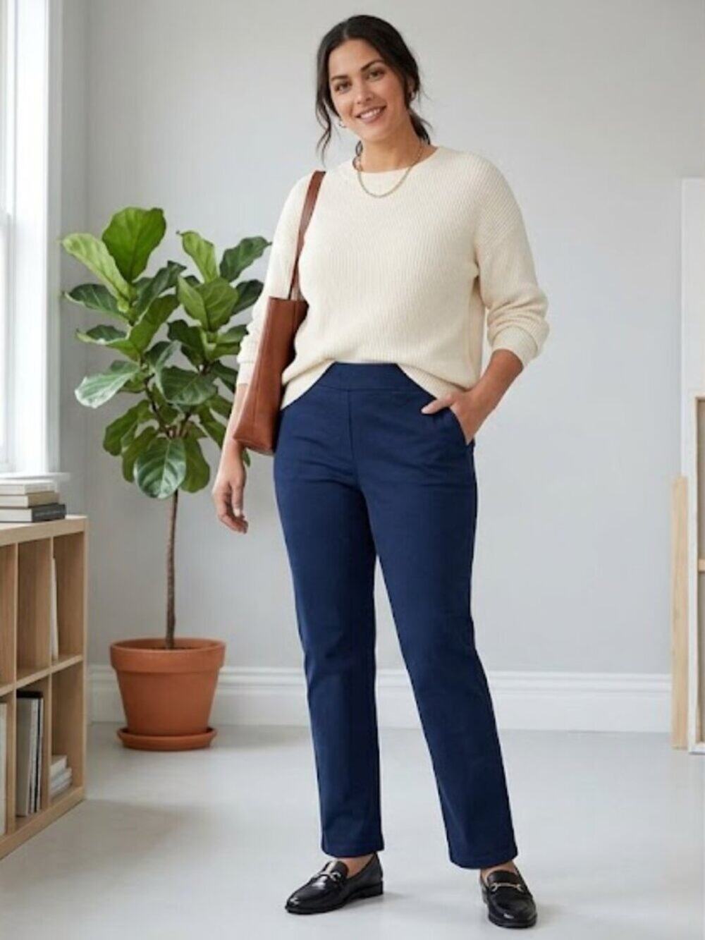 J. Jill Essential Cotton Navy Stretch Pull-On Pants Size 16 Tall Straight Leg